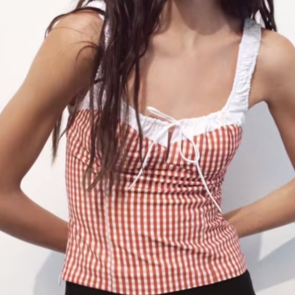 Zara Red and White Gingham Tank Top
